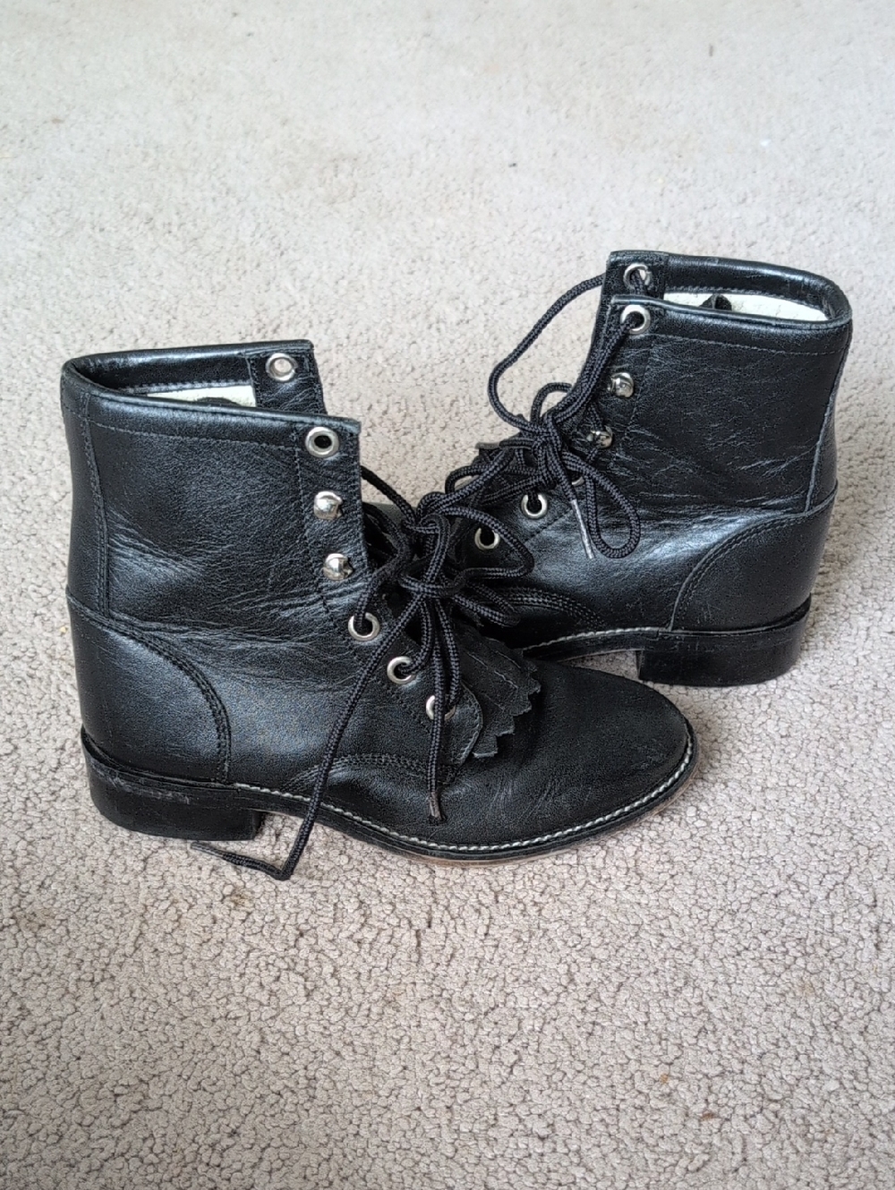 Justin Boots Black Leather Lace-Up Ankle Boots